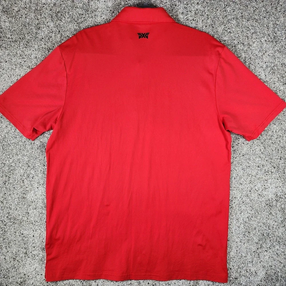 PXG Polo Shirt Mens Medium Red Athletic Snap Button Performance Golf Excellent - Picture 9 of 15